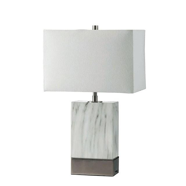 Faith White Marble/Silver 20"H White Marble Steel Table Lamp - Furniture 4 Less Outlet (Salinas,CA)