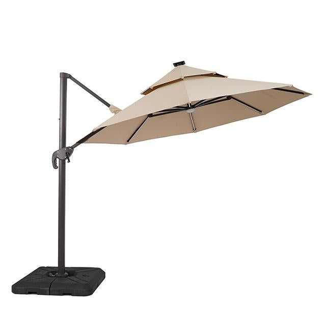 Fera 10 Ft Round Umbrella w/ LED Bulb + 37" Large Base - Furniture 4 Less Outlet (Salinas,CA)
