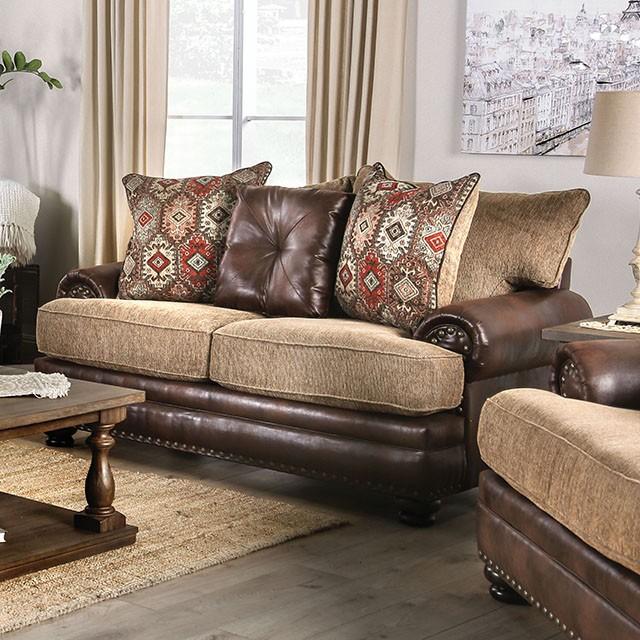 Fletcher Brown/Tan Love Seat - Furniture 4 Less Outlet (Salinas,CA)