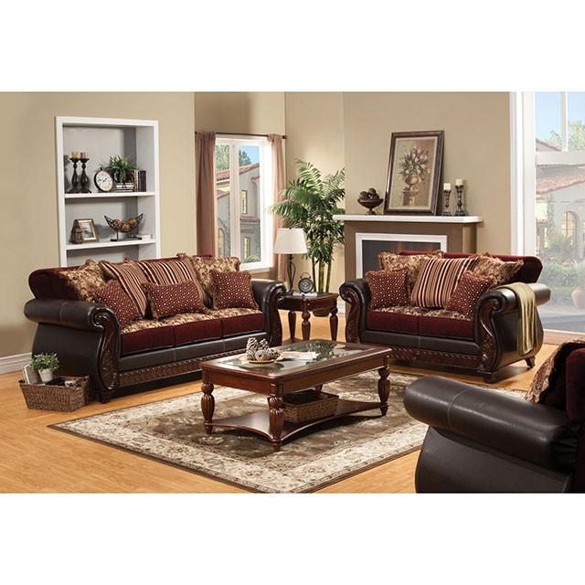 Franklin Burgundy/Espresso Love Seat, Burgundy - Furniture 4 Less Outlet (Salinas,CA)