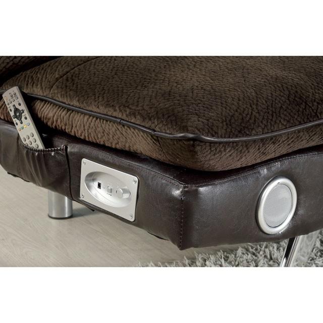 GALLAGHER Dark Brown/Chrome Futon Sofa w/ Bluetooth Speaker, Brown - Furniture 4 Less Outlet (Salinas,CA)