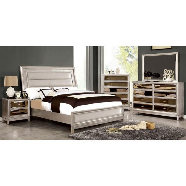 Golva E.King & Queen Bed White & Silver - Furniture 4 Less Outlet (Salinas,CA)