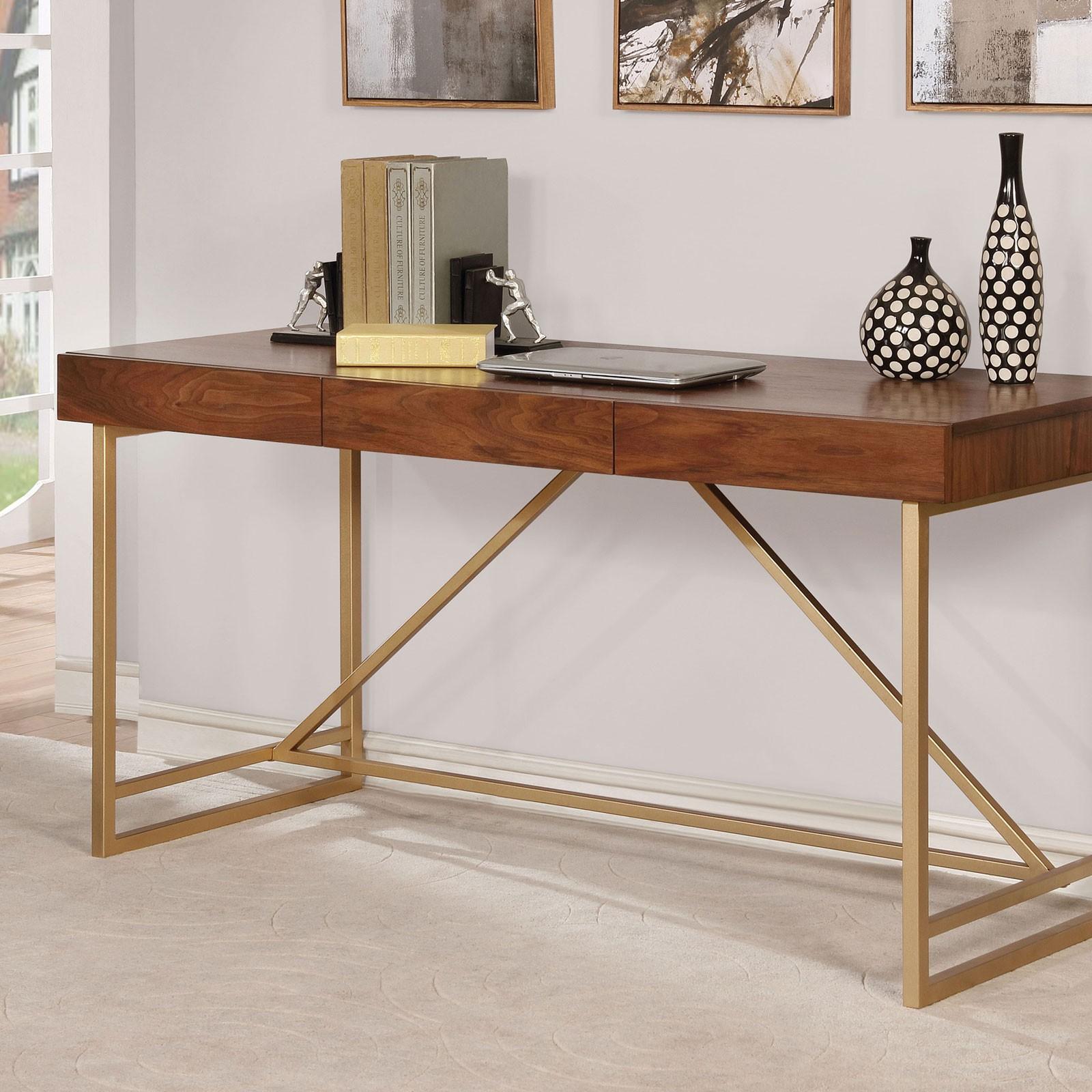 Halstein Light Walnut/Gold Desk - Furniture 4 Less Outlet (Salinas,CA)