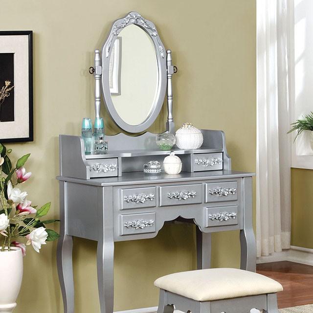 Harriet Silver Vanity w/ Stool - Furniture 4 Less Outlet (Salinas,CA)