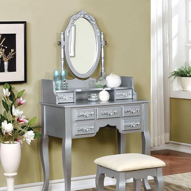 Harriet Silver Vanity w/ Stool - Furniture 4 Less Outlet (Salinas,CA)