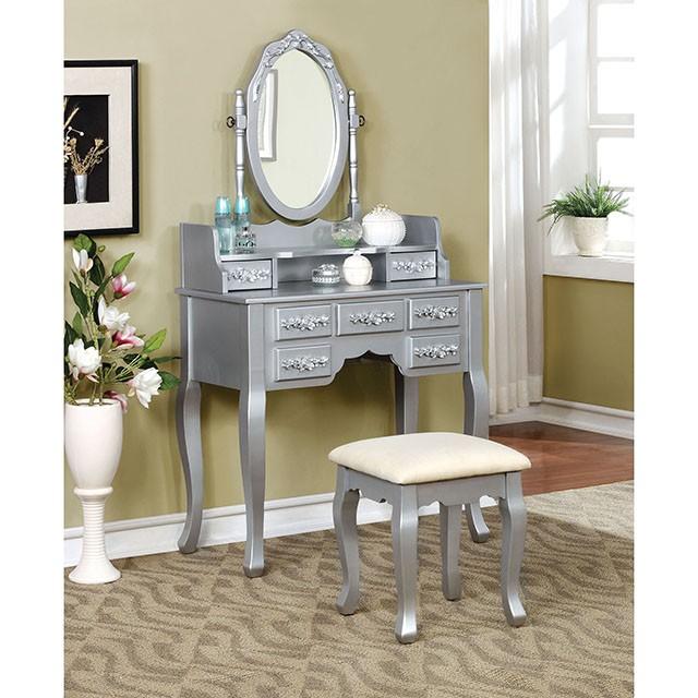 Harriet Silver Vanity w/ Stool - Furniture 4 Less Outlet (Salinas,CA)
