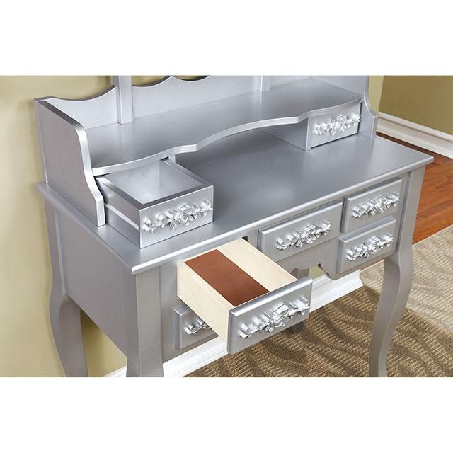 Harriet Silver Vanity w/ Stool - Furniture 4 Less Outlet (Salinas,CA)
