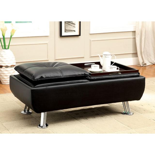 HAUSER II Black/Chrome Ottoman, Black - Furniture 4 Less Outlet (Salinas,CA)