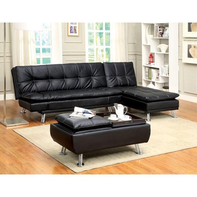 HAUSER II Black/Chrome Ottoman, Black - Furniture 4 Less Outlet (Salinas,CA)
