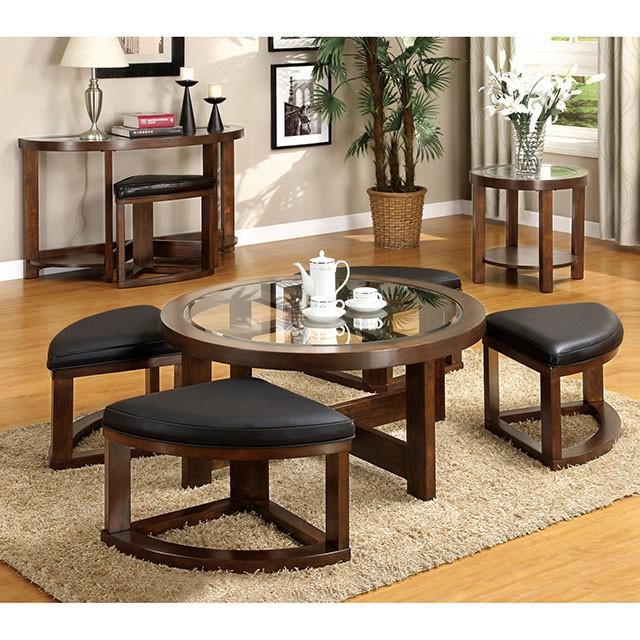 Crystal Cove II Dark Walnut Round Coffee Table w/ 4 Stools - Furniture 4 Less Outlet (Salinas,CA)