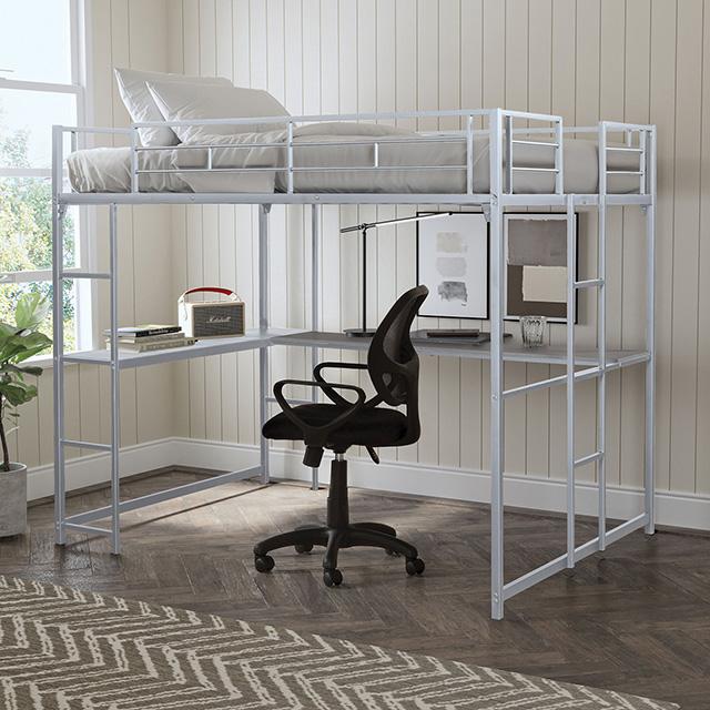 Cybill Full Loft Bed White, Silver, & Black - Furniture 4 Less Outlet (Salinas,CA)