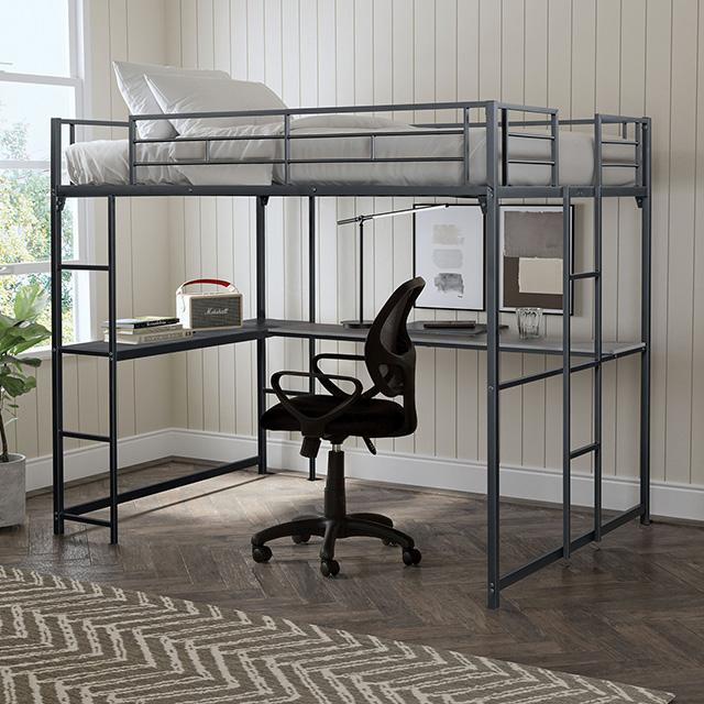 Cybill Full Loft Bed White, Silver, & Black - Furniture 4 Less Outlet (Salinas,CA)