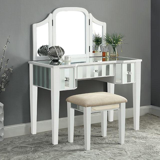 Cyndi White Vanity w/ Stool - Furniture 4 Less Outlet (Salinas,CA)