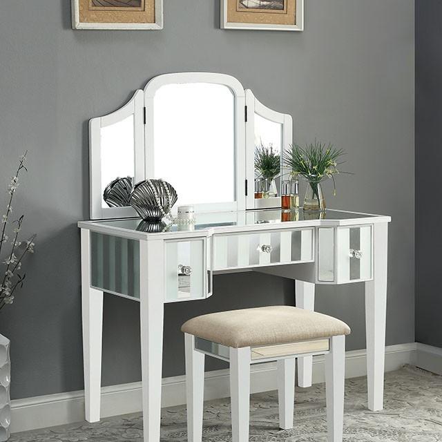 Cyndi White Vanity w/ Stool - Furniture 4 Less Outlet (Salinas,CA)