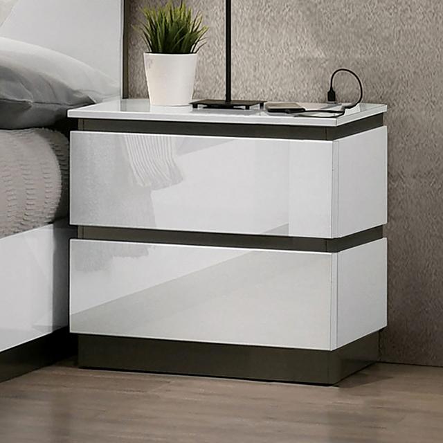 BIRSFELDEN Night Stand w/ USB, White - Furniture 4 Less Outlet (Salinas,CA)