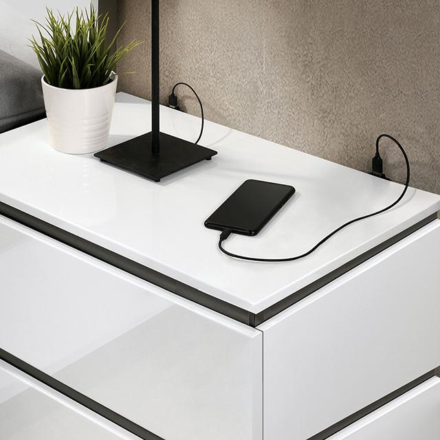 BIRSFELDEN Night Stand w/ USB, White - Furniture 4 Less Outlet (Salinas,CA)