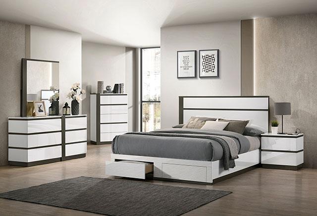 BIRSFELDEN Cal.King, E.King, & Queen Bed w/ Drawers, White - Furniture 4 Less Outlet (Salinas,CA)