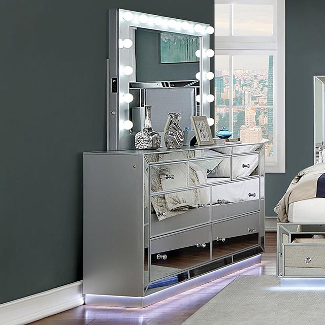 BELLADONNA Dresser w/ LED, Silver - Furniture 4 Less Outlet (Salinas,CA)