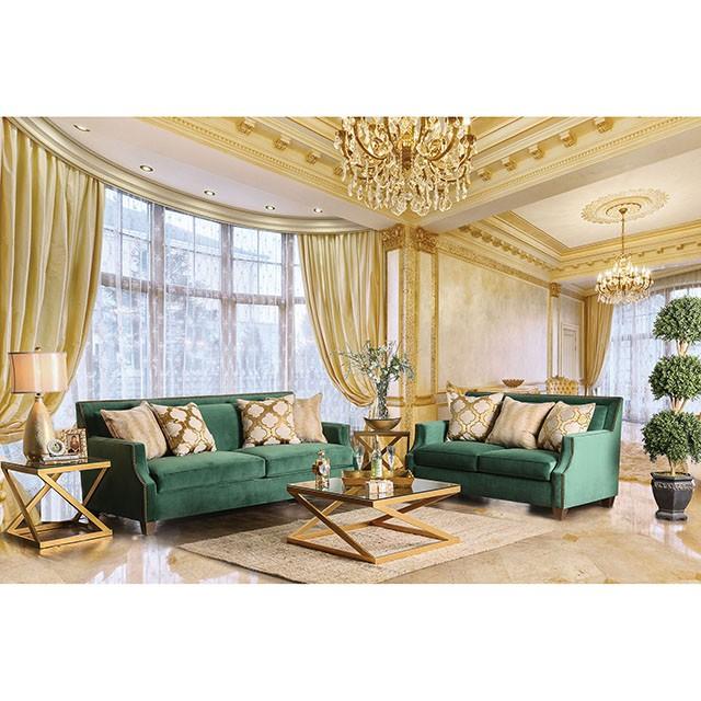 VERDANTE Emerald Green/Gold Sofa - Furniture 4 Less Outlet (Salinas,CA)