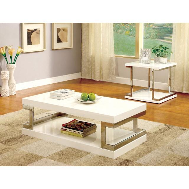 MEDA White/Chrome End Table, White - Furniture 4 Less Outlet (Salinas,CA)