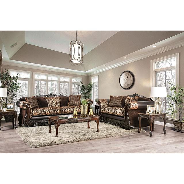 Newdale Brown/Gold Sofa - Furniture 4 Less Outlet (Salinas,CA)