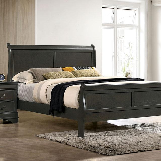 Louis Philippe E.King Bed Black, Cherry, & Gray - Furniture 4 Less Outlet (Salinas,CA)