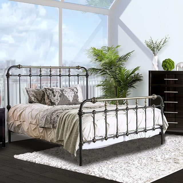 RIANA Antique Black Metal E.King, Full, Queen, & Twin Bed - Furniture 4 Less Outlet (Salinas,CA)