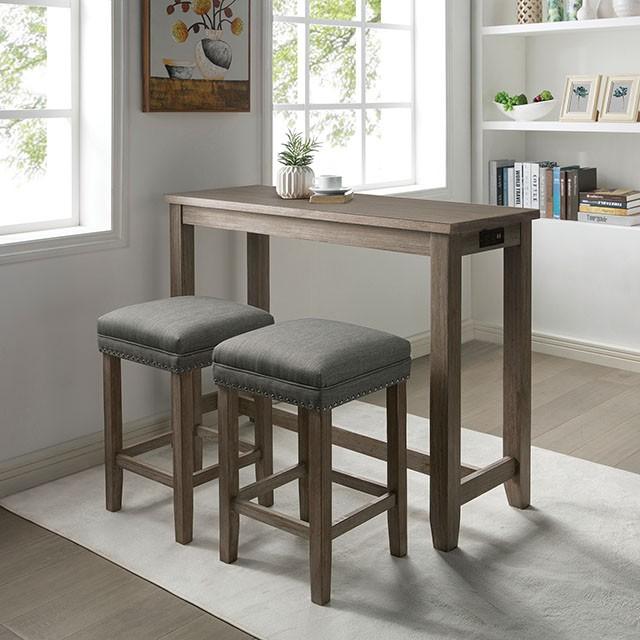 CAERLEON 3 Pc. Counter Ht. Table Set, Wire-brushed Gray - Furniture 4 Less Outlet (Salinas,CA)