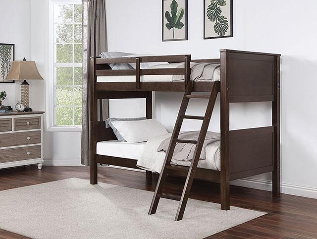 STAMOS Full/Full, Twin/Full, & Twin/twin Bunk Bed, Walnut - Furniture 4 Less Outlet (Salinas,CA)