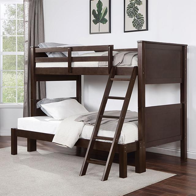 STAMOS Full/Full, Twin/Full, & Twin/twin Bunk Bed, Walnut - Furniture 4 Less Outlet (Salinas,CA)