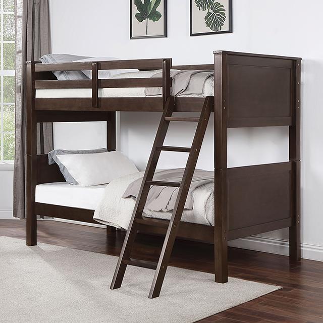 STAMOS Full/Full, Twin/Full, & Twin/twin Bunk Bed, Walnut - Furniture 4 Less Outlet (Salinas,CA)