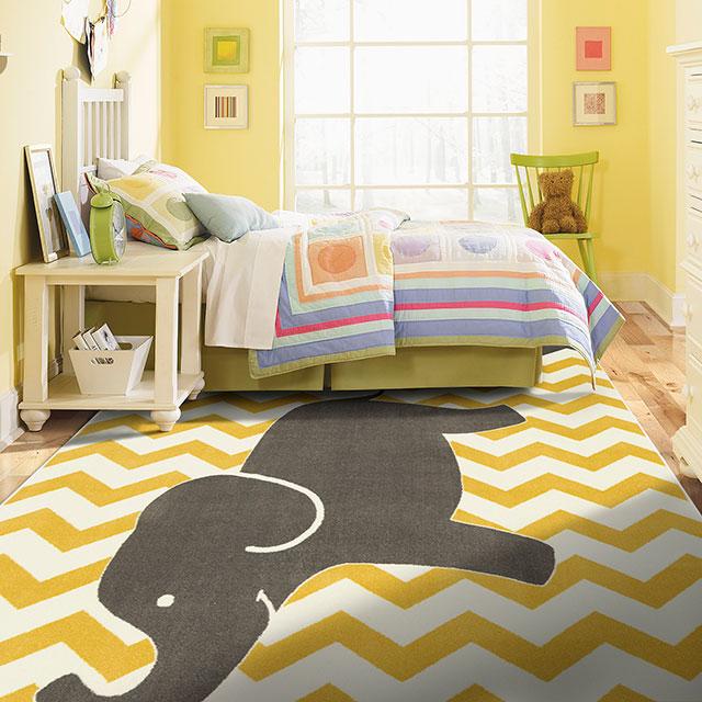 BARON 5' X 8', Area Rug, Elephant, Yellow/Gray - Furniture 4 Less Outlet (Salinas,CA)