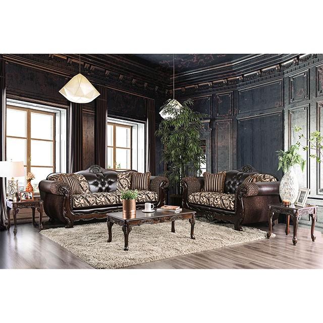 Quirino Light Brown/Dark Brown Love Seat - Furniture 4 Less Outlet (Salinas,CA)