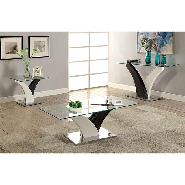 SLOANE White/Dark Gray/Chrome Coffee Table - Furniture 4 Less Outlet (Salinas,CA)
