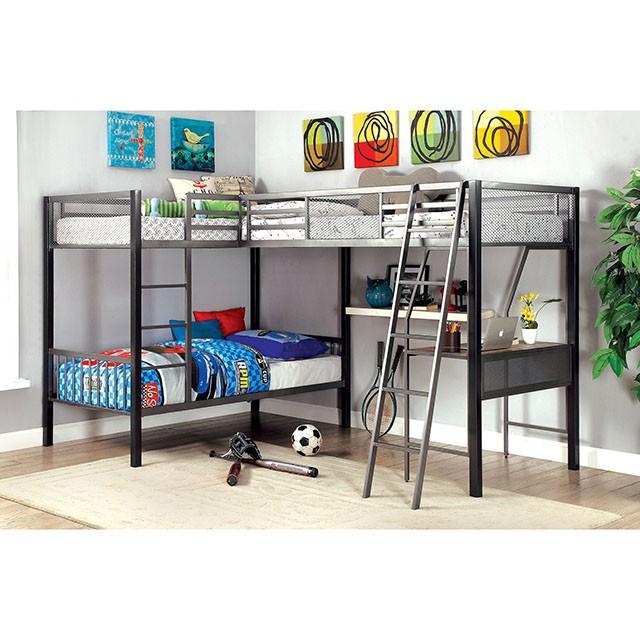 BALLARAT Silver Triple Twin Bunk Bed w/ Desk - Furniture 4 Less Outlet (Salinas,CA)