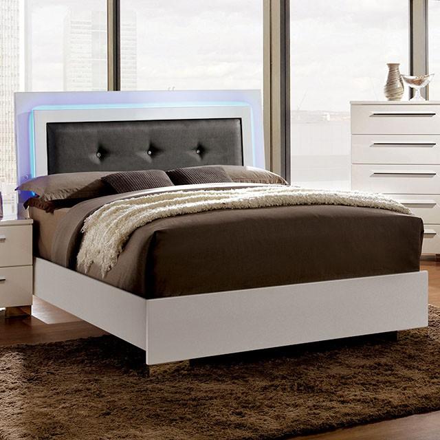 CLEMENTINE Glossy White E.King, Full,& Queen Bed - Furniture 4 Less Outlet (Salinas,CA)