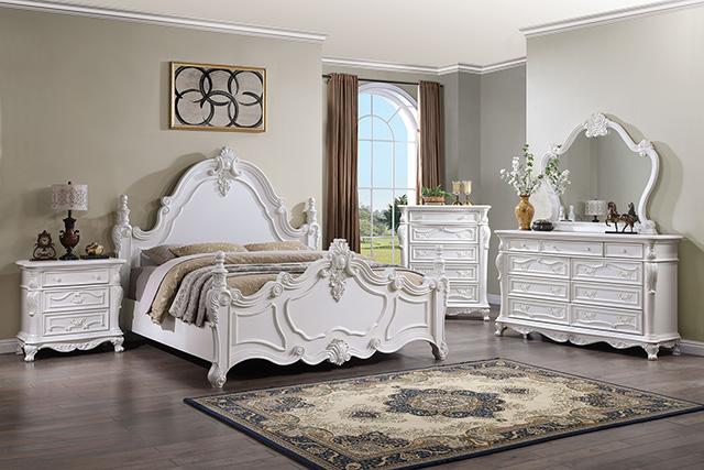 Francione E.King & Queen Bed White & Chrome - Furniture 4 Less Outlet (Salinas,CA)