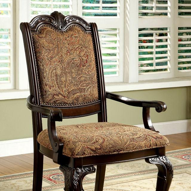 BELLAGIO Brown Cherry/Pattern Fabric Arm Chair (2/CTN) - Furniture 4 Less Outlet (Salinas,CA)