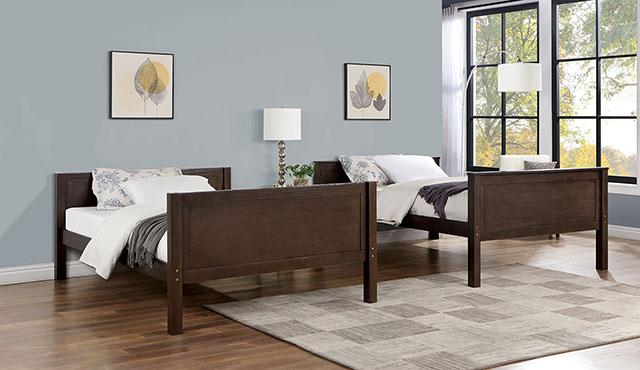 STAMOS Full/Full, Twin/Full, & Twin/twin Bunk Bed, Walnut - Furniture 4 Less Outlet (Salinas,CA)