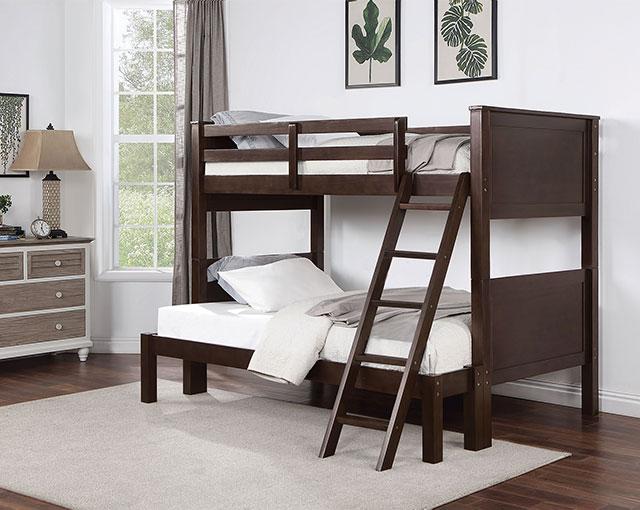 STAMOS Full/Full, Twin/Full, & Twin/twin Bunk Bed, Walnut - Furniture 4 Less Outlet (Salinas,CA)