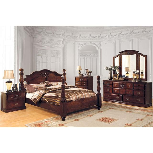 Tuscan II Glossy Dark Pine E.King Bed - Furniture 4 Less Outlet (Salinas,CA)