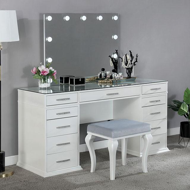 Valentina Vanity Set White & Dark Gray - Furniture 4 Less Outlet (Salinas,CA)