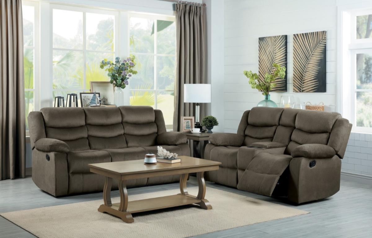 Discus Double Reclining Loveseat in Brown 9526BR-2 - Furniture 4 Less Outlet (Salinas,CA)