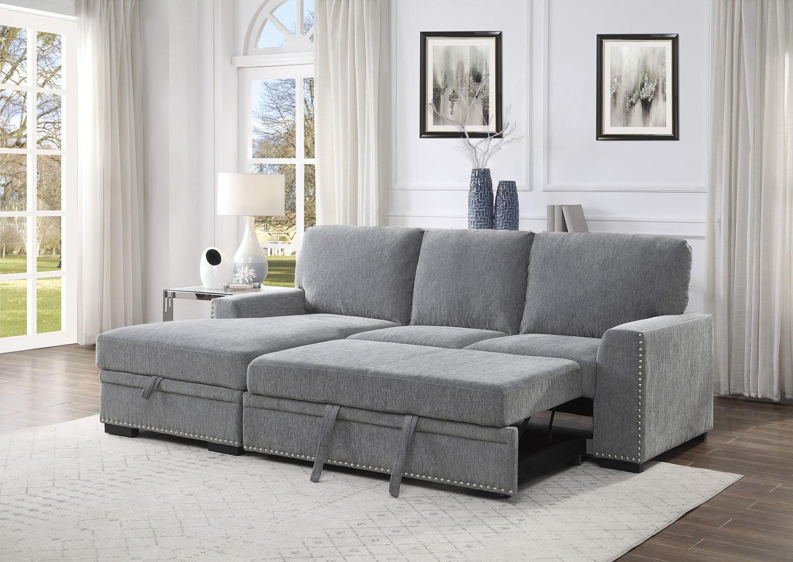 Morelia 2pc Sectional with Pull Out Bed and Left Chaise in Dark Gray 9468DG2LC2R - Furniture 4 Less Outlet (Salinas,CA)