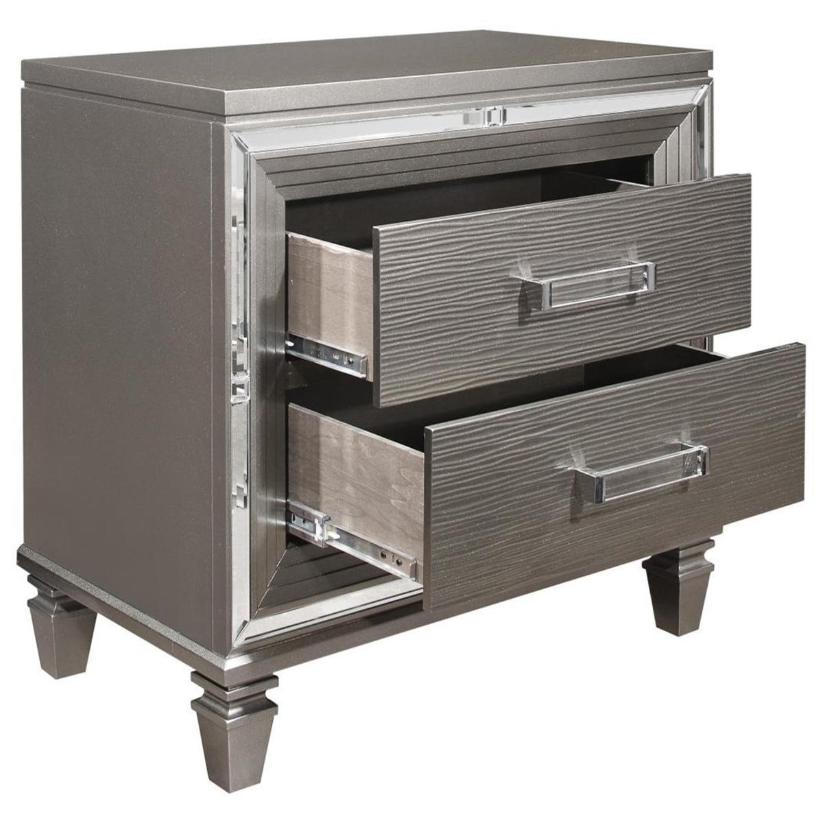 Tamsin Nightstand in Silver Grey Metallic 1616-4 - Furniture 4 Less Outlet (Salinas,CA)