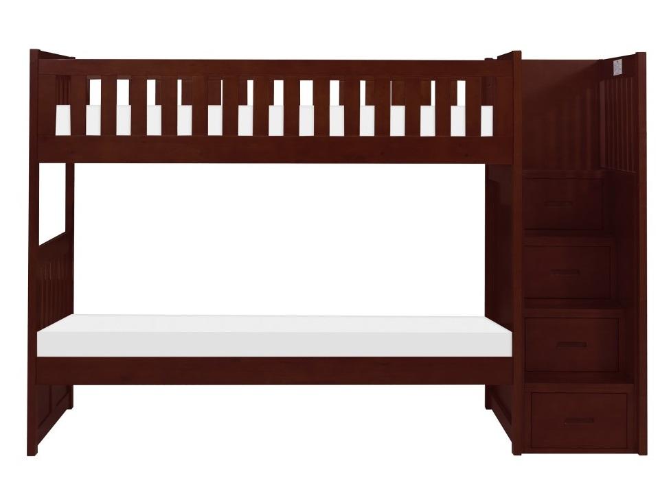 Rowe Bunk Bed w/ Reversible Step Storage in Dark Cherry B2013SBDC-1 - Furniture 4 Less Outlet (Salinas,CA)