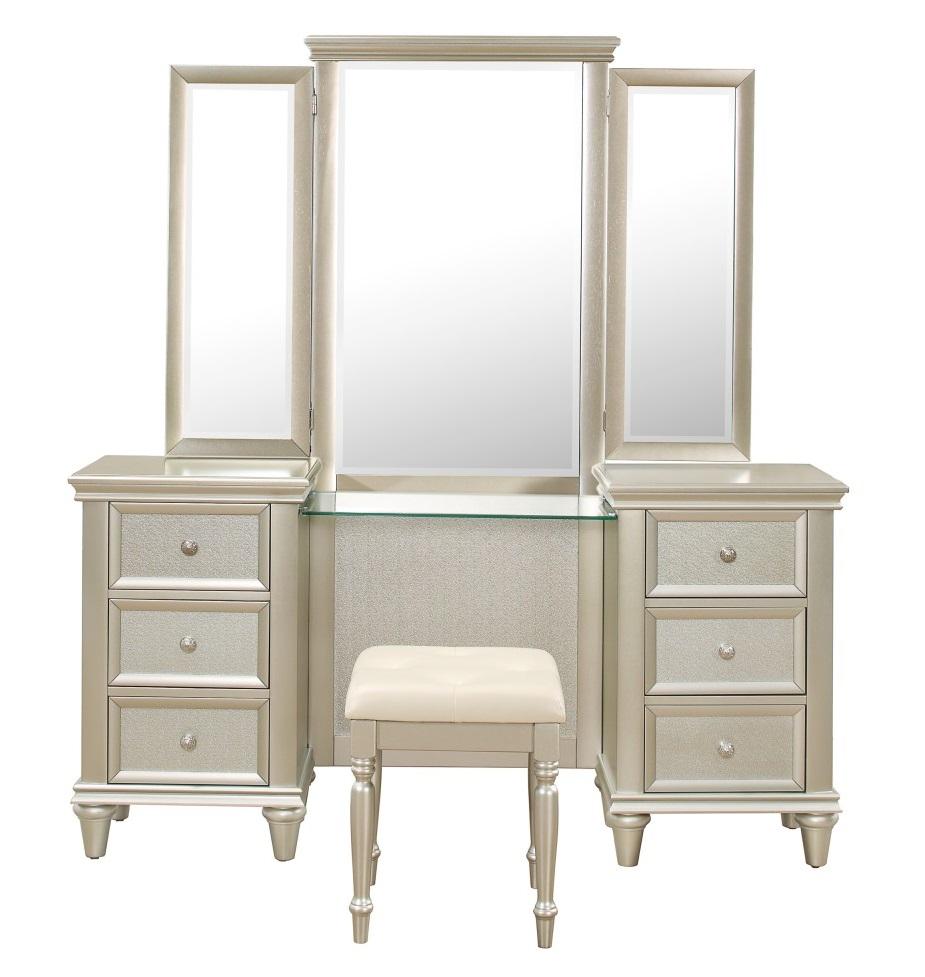 Celandine Vanity Stool in Pearl/Silver 1928-14 - Furniture 4 Less Outlet (Salinas,CA)