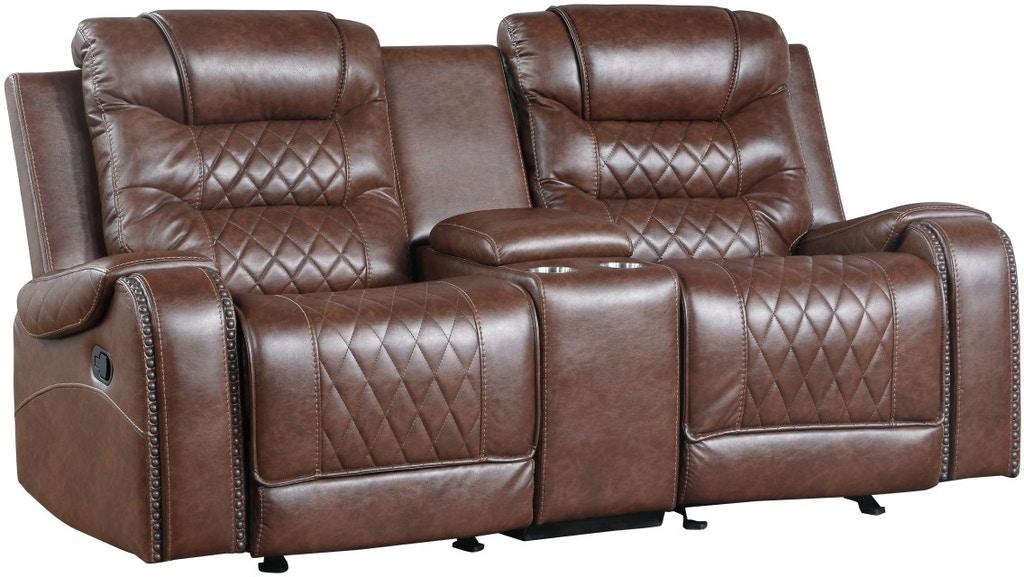 Putnam Double Glider Reclining Loveseat in Brown 9405BR-2 - Furniture 4 Less Outlet (Salinas,CA)