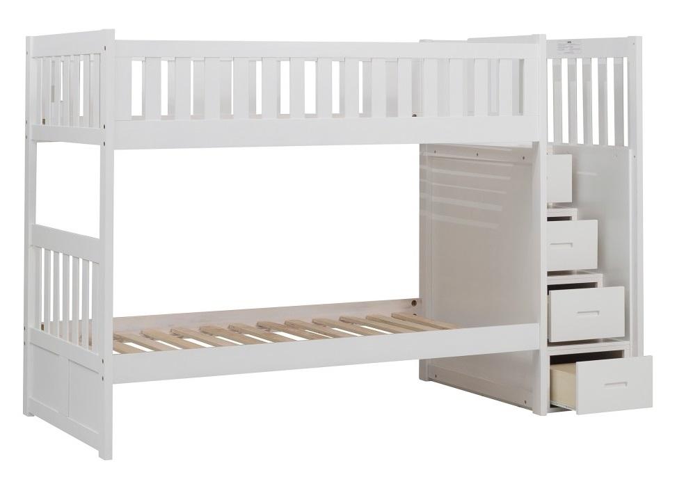 Galen Bunk Bed w/ Reversible Step Storage in White B2053SBW-1 - Furniture 4 Less Outlet (Salinas,CA)