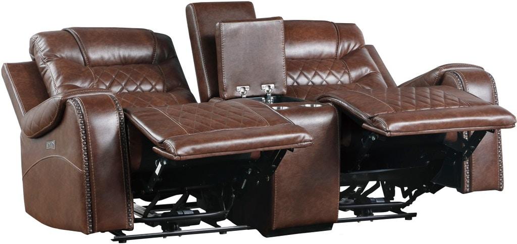 Putnam Power Double Reclining Loveseat in Brown 9405BR-2PW - Furniture 4 Less Outlet (Salinas,CA)